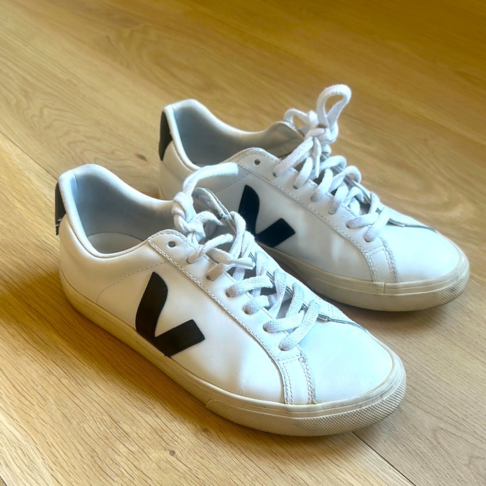 Veja White Sneakers with Black Logo Size 8